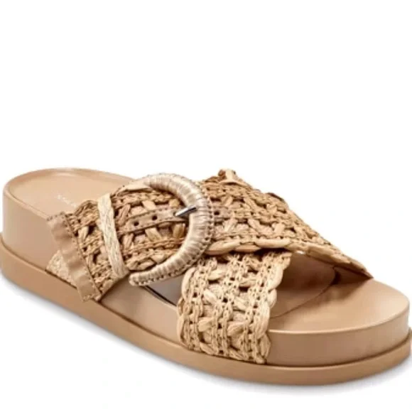 MARC FISHER Women Welti Woven Suntan Natural Tan Slide Sandals Sz. 5.5 - Picture 12 of 13